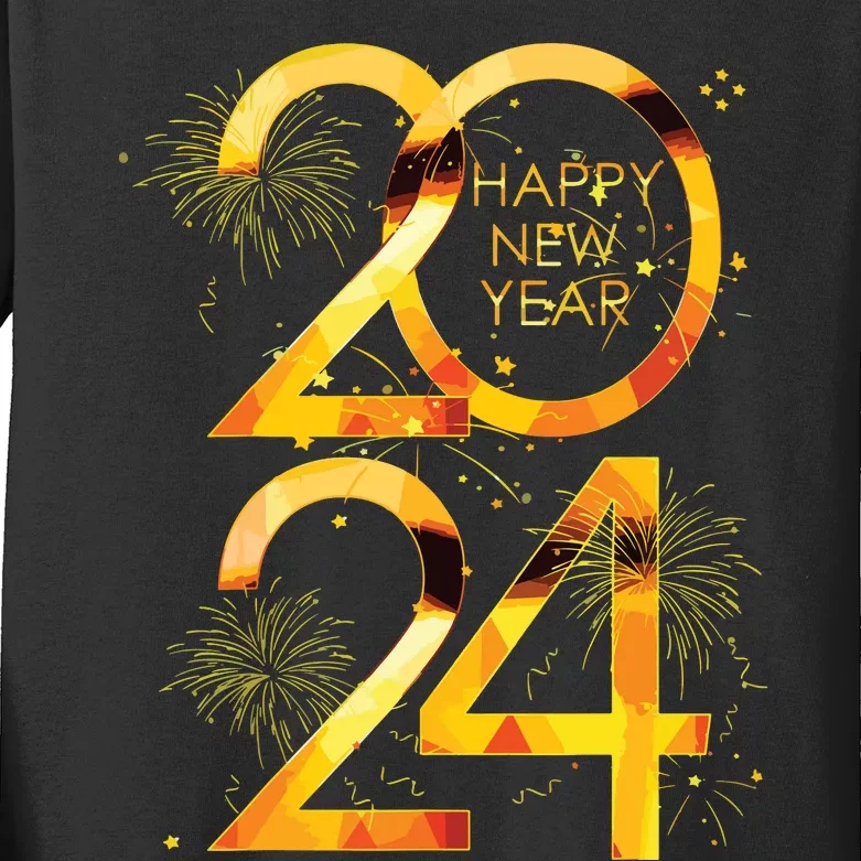 New Years Eve Party Supplies 2024 Happy New Year Fireworks Kids Long Sleeve Shirt