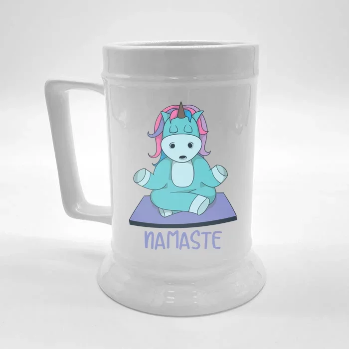 Namaste Yoga Funny Meditating Magical Creature Gift Front & Back Beer Stein