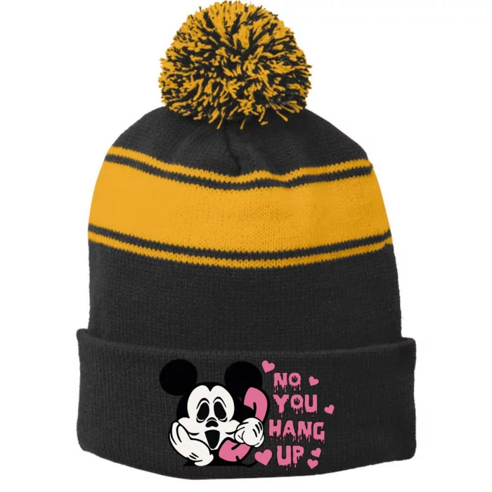 No You Hang Up Halloween Ghostface Cute Halloween Stripe Pom Pom Beanie