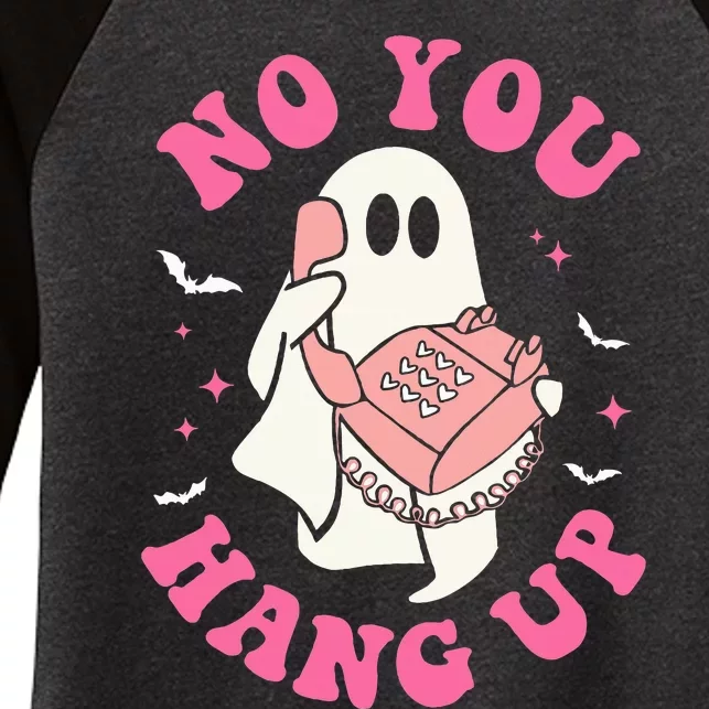 No You Hang Up Ghost Spooky Season Halloween Groovy Retro Women's Tri-Blend 3/4-Sleeve Raglan Shirt