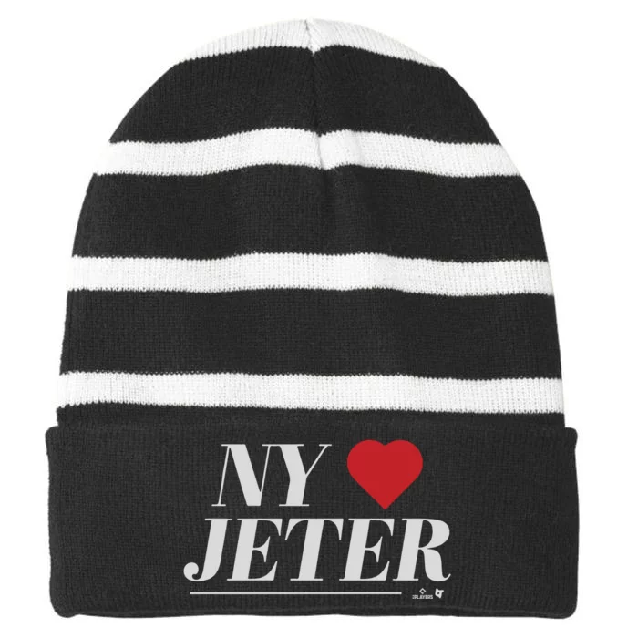 New York Loves Jeter Striped Beanie with Solid Band