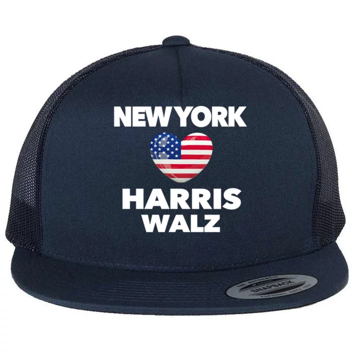 New York Loves Harris Walz America Usa Election Democrat Gift Flat Bill Trucker Hat