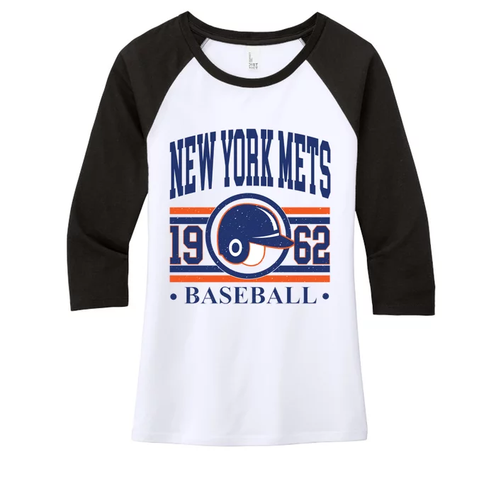 New York Mets 1962 Baseball Team Supporter Women's Tri-Blend 3/4-Sleeve Raglan Shirt