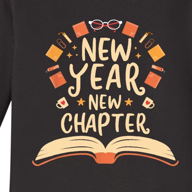 New Year New Chapter Happy New Year 2024 Book Lover Baby Long Sleeve Bodysuit