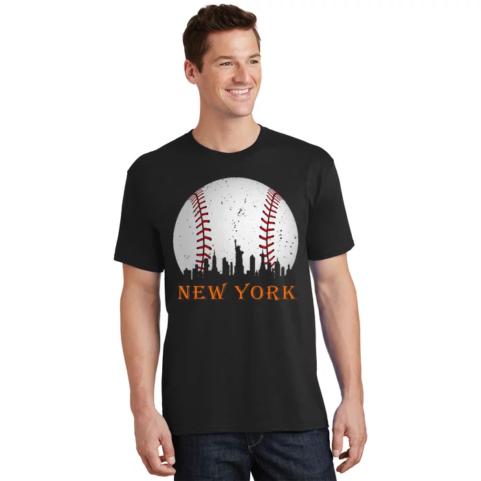 New York Ny Skyline Baseball Vintage Met T-Shirt