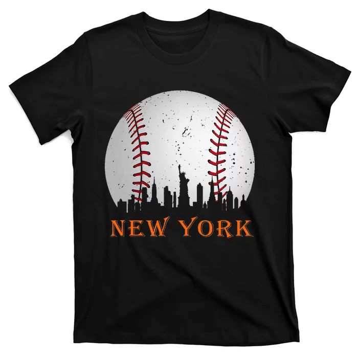 New York Ny Skyline Baseball Vintage Met T-Shirt