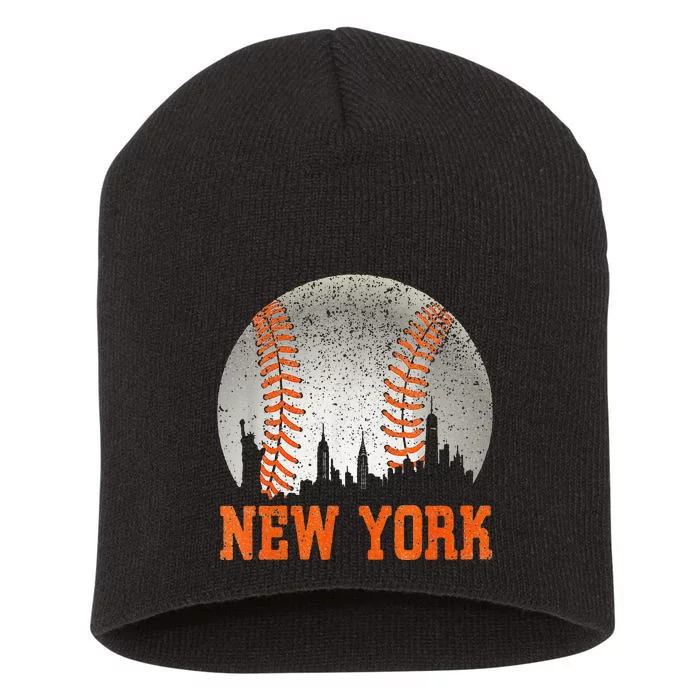 New York NY Skyline Baseball Vintage Met At Gameday Short Acrylic Beanie