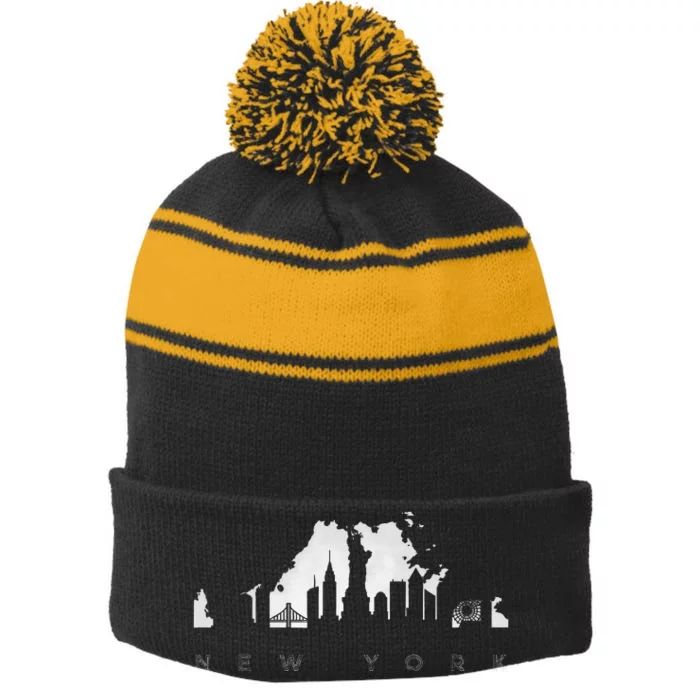 New York Stripe Pom Pom Beanie