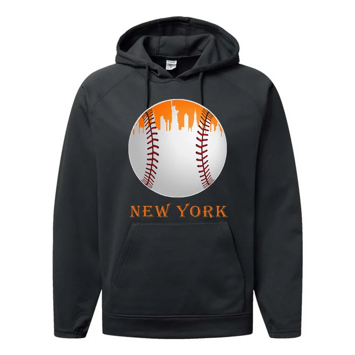 New York NY Skyline Baseball Vintage Met At Gameday Performance Fleece Hoodie