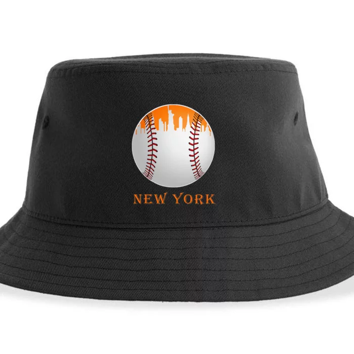 New York NY Skyline Baseball Vintage Met At Gameday Sustainable Bucket Hat