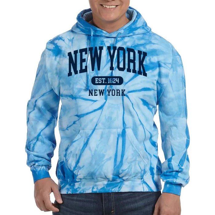 New York Ny 1624 Arched Text Retro Preppy Throwback Tie Dye Hoodie