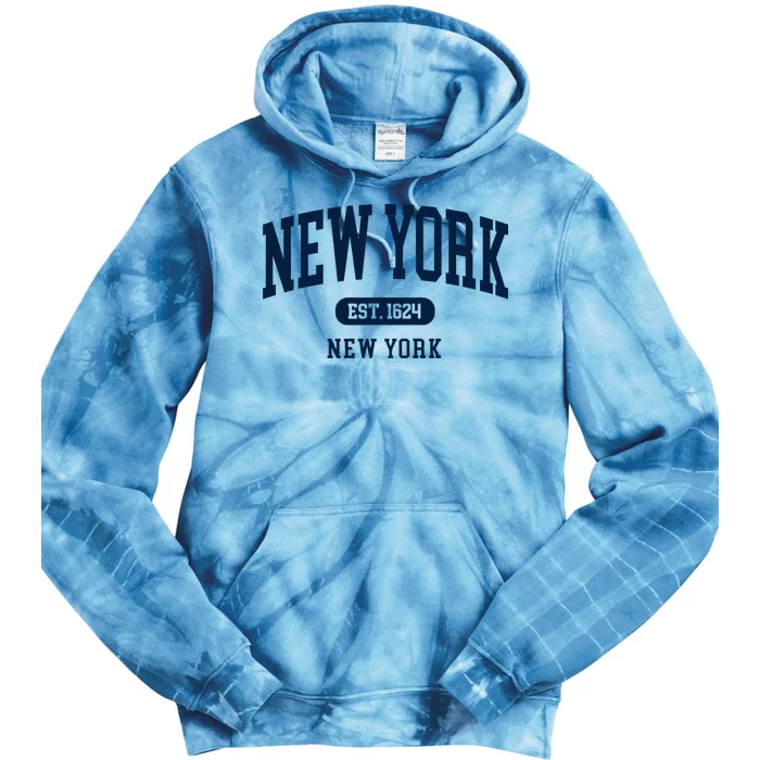 New York Ny 1624 Arched Text Retro Preppy Throwback Tie Dye Hoodie