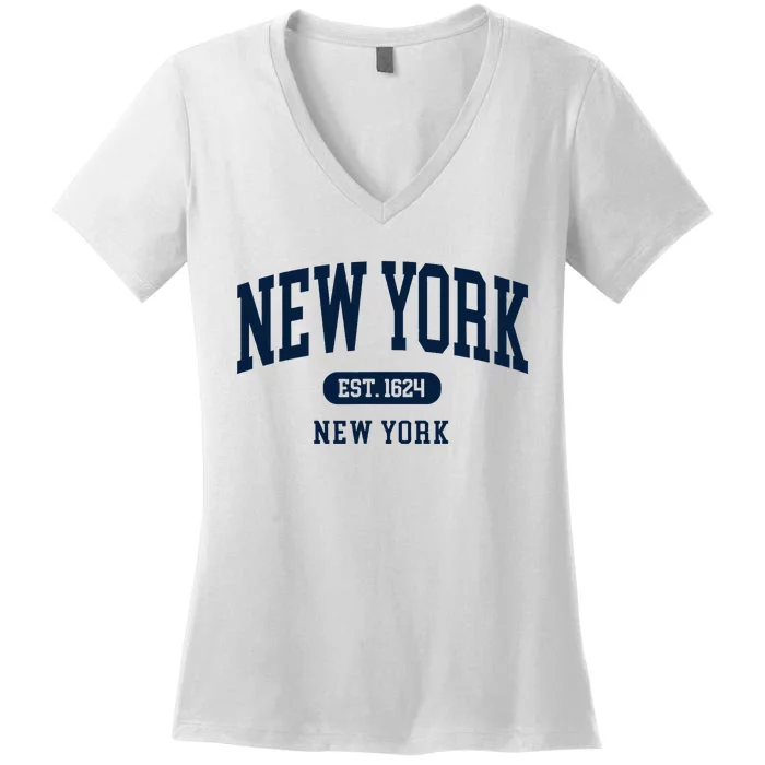 New York Ny 1624 Arched Text Retro Preppy Throwback Women's V-Neck T-Shirt