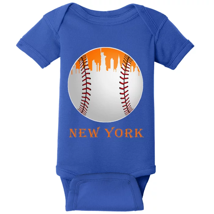 New York NY Skyline Baseball Vintage Met At Gameday Baby Bodysuit