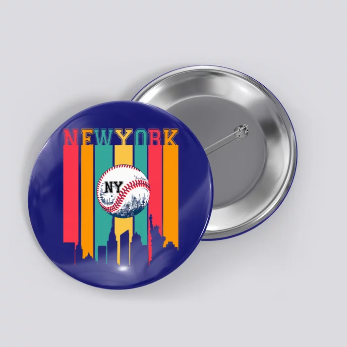 New York NY Skyline Baseball Vintage Retro Met At Gameday Button