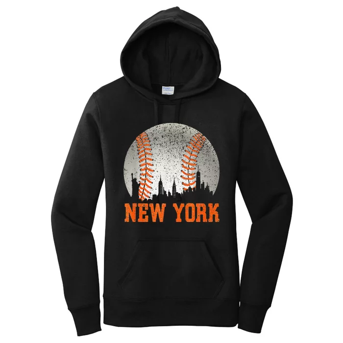 New York NY Skyline Baseball Vintage Met At Gameday Women's Pullover Hoodie