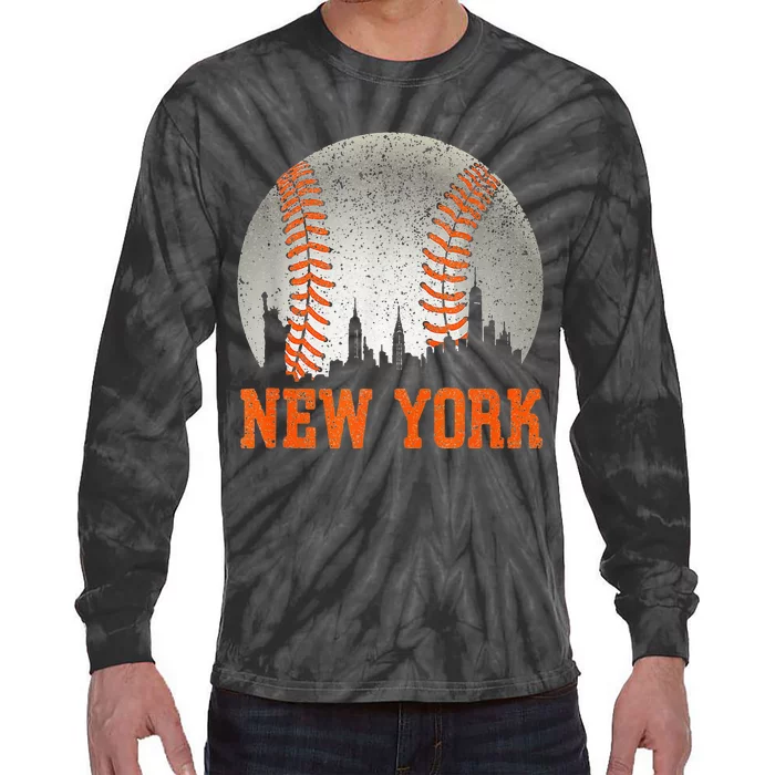 New York NY Skyline Baseball Vintage Met At Gameday Tie-Dye Long Sleeve Shirt