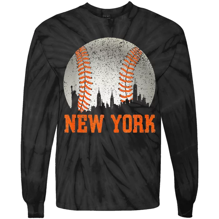 New York NY Skyline Baseball Vintage Met At Gameday Tie-Dye Long Sleeve Shirt