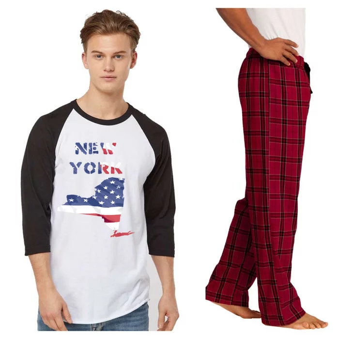 New York Ny United States America Patriotic Usa Flag Pride Funny Gift Raglan Sleeve Pajama Set