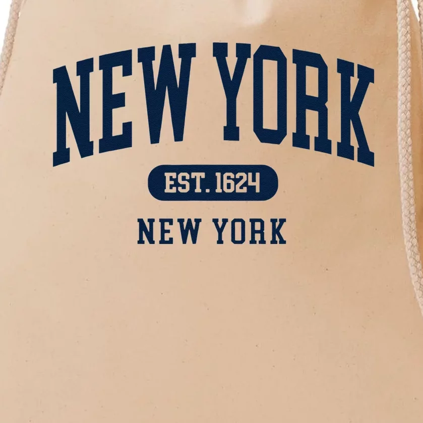 New York NY Est 1624 Arched Varsity Text Drawstring Bag