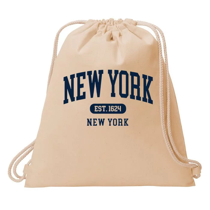 New York NY Est 1624 Arched Varsity Text Drawstring Bag