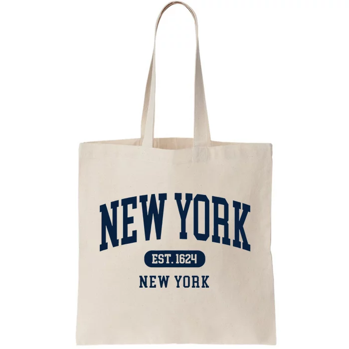 New York NY Est 1624 Arched Varsity Text Tote Bag