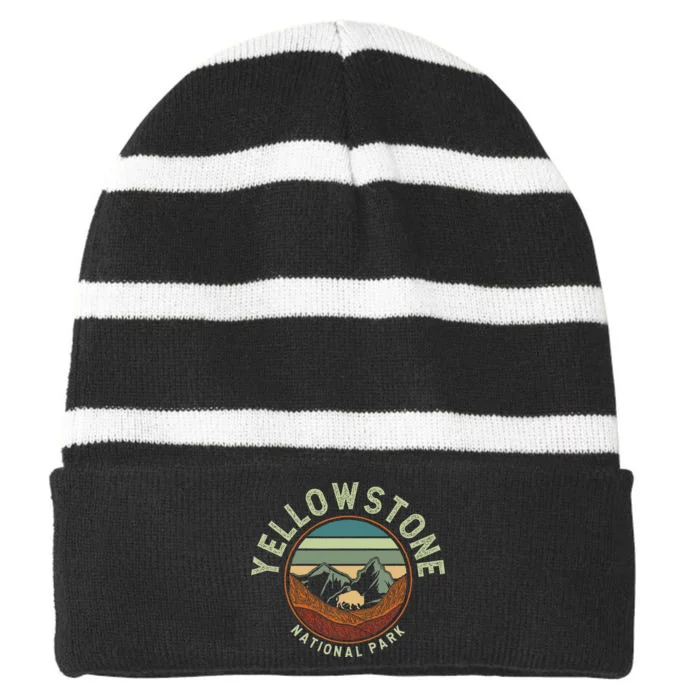 Nature Yellowstone National Park Striped Beanie with Solid Band