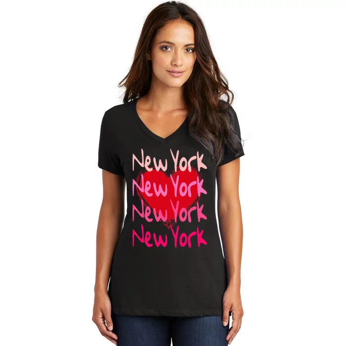 New York NYC NY Heart Women's V-Neck T-Shirt