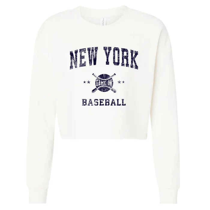 New York Ny Vintage Baseball Throwback Retro Design Cropped Pullover Crew