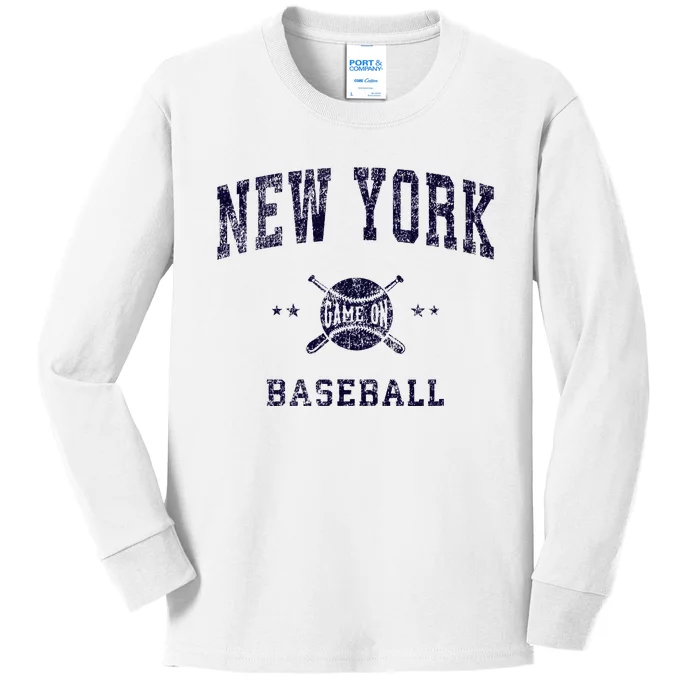 New York Ny Vintage Baseball Throwback Retro Design Kids Long Sleeve Shirt