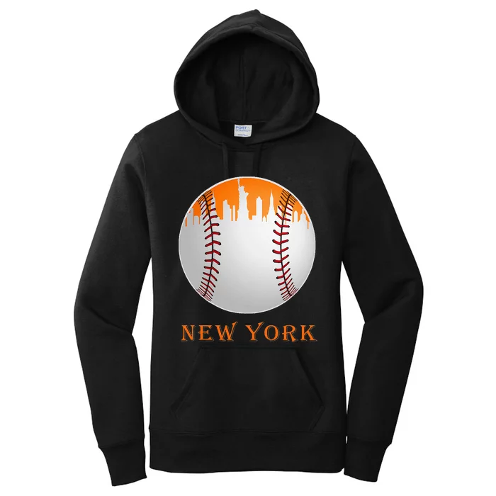 New York NY Skyline Baseball Vintage Met At Gameday Women's Pullover Hoodie