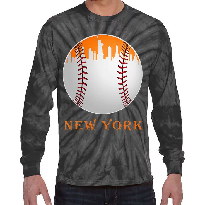 New York NY Skyline Baseball Vintage Met At Gameday Tie-Dye Long Sleeve Shirt