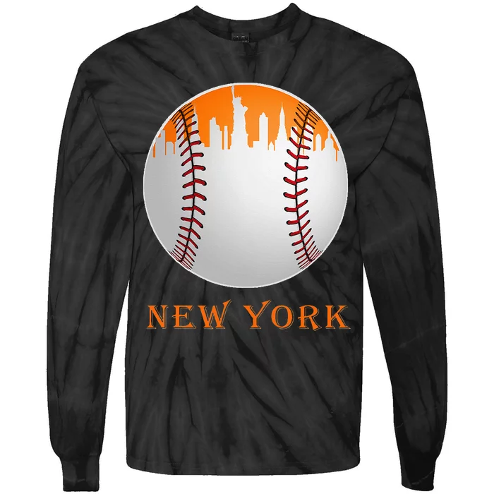 New York NY Skyline Baseball Vintage Met At Gameday Tie-Dye Long Sleeve Shirt