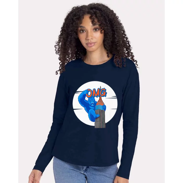 New York Omg Gorilla Top Tower Womens Cotton Relaxed Long Sleeve T-Shirt