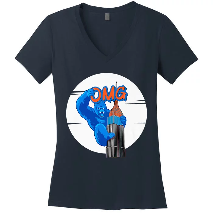 New York Omg Gorilla Top Tower Women's V-Neck T-Shirt