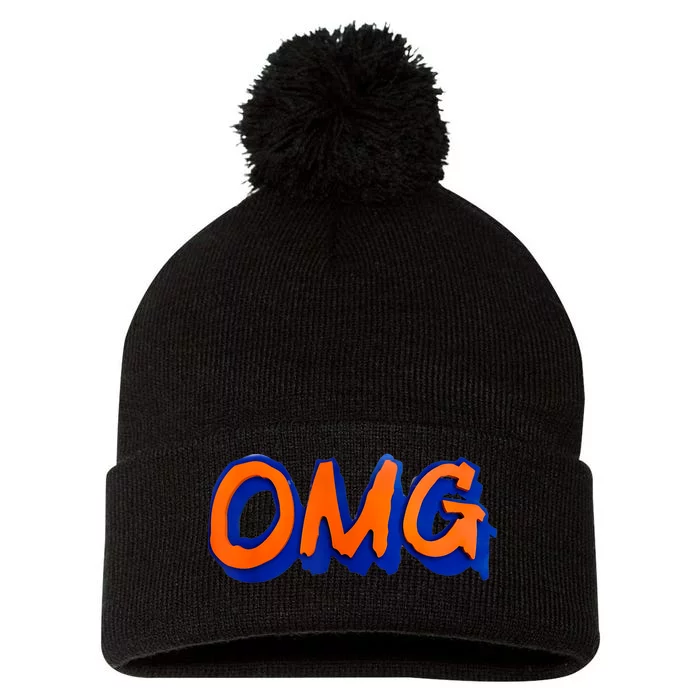 New York Omg Top Aligned Pom Pom 12in Knit Beanie