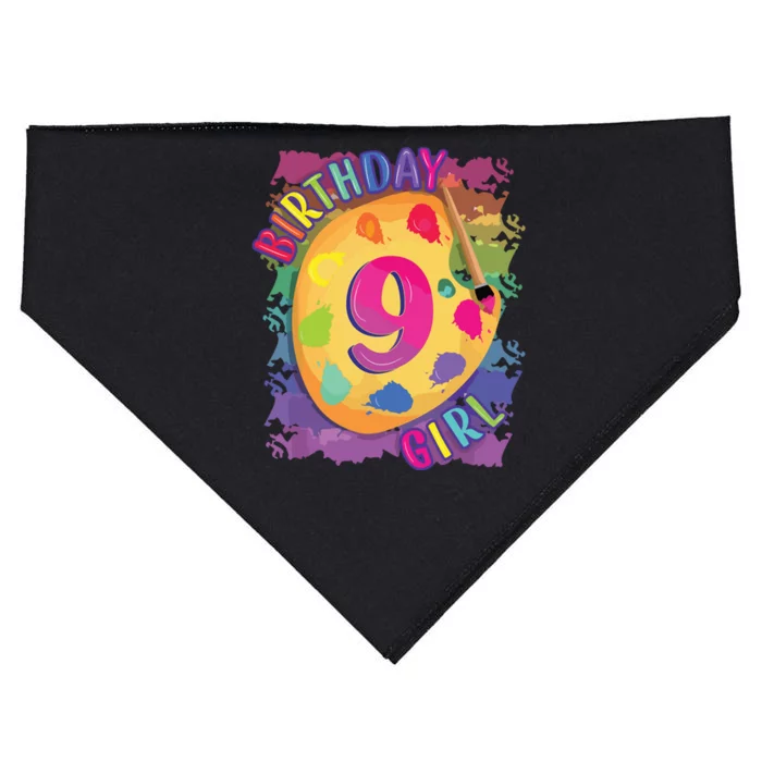 Nine Year Old Birthday Girl Painting Party Brush And Palette USA-Made Doggie Bandana