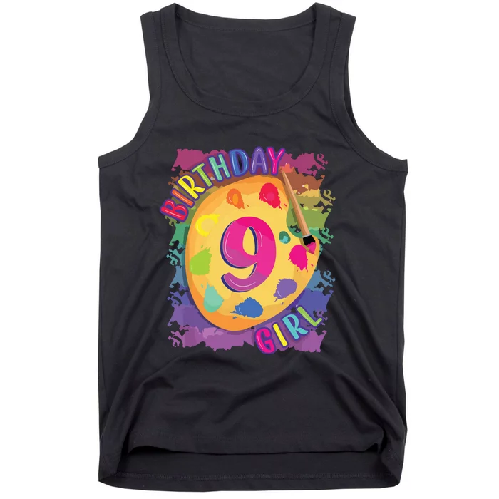 Nine Year Old Birthday Girl Painting Party Brush And Palette Tank Top