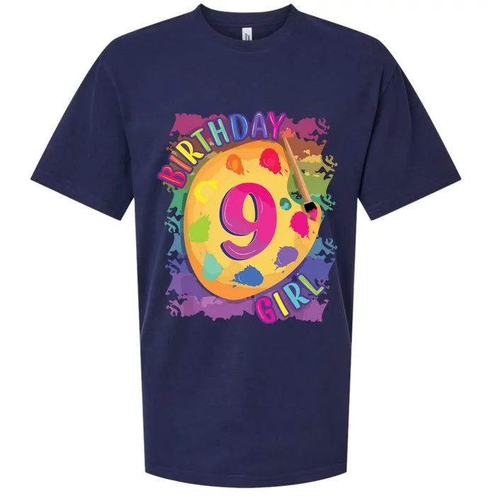 Nine Year Old Birthday Girl Painting Party Brush And Palette Sueded Cloud Jersey T-Shirt