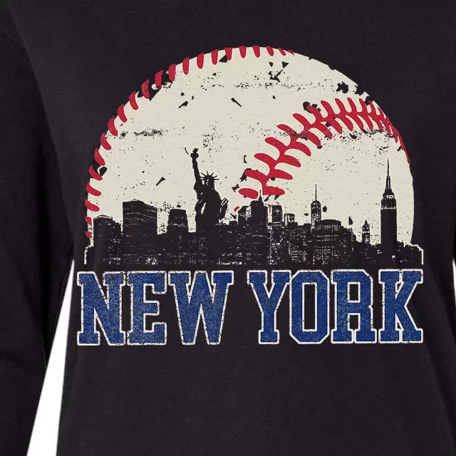 New York Retro Baseball Lover Met At Game Day Womens Cotton Relaxed Long Sleeve T-Shirt