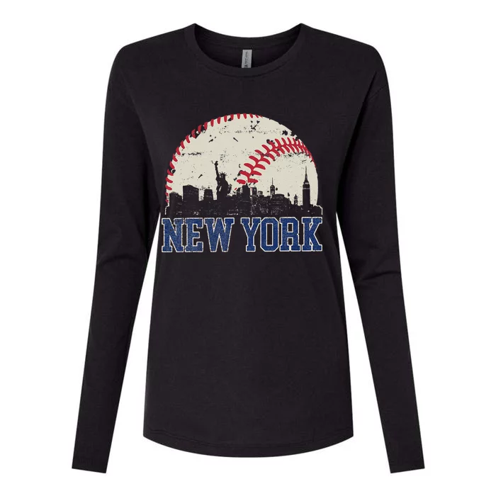 New York Retro Baseball Lover Met At Game Day Womens Cotton Relaxed Long Sleeve T-Shirt