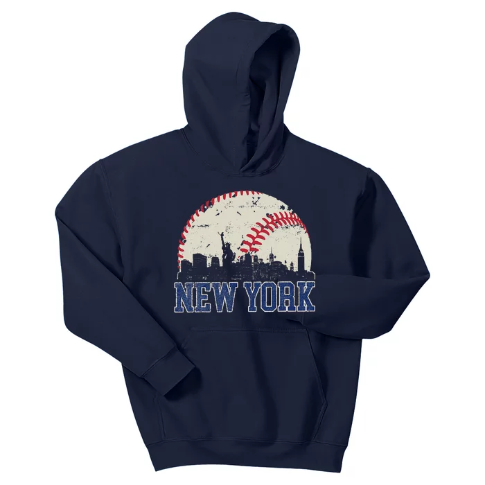 New York Retro Baseball Lover Met At Game Day Kids Hoodie