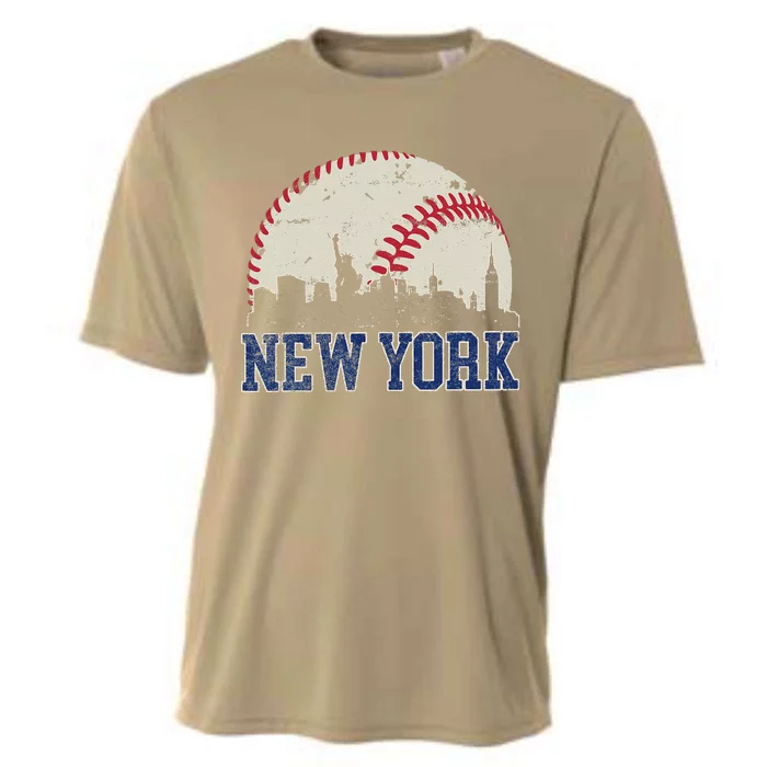 New York Retro Baseball Lover Met At Game Day Cooling Performance Crew T-Shirt