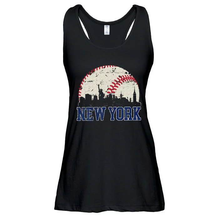 New York Retro Baseball Lover Met At Game Day Ladies Essential Flowy Tank