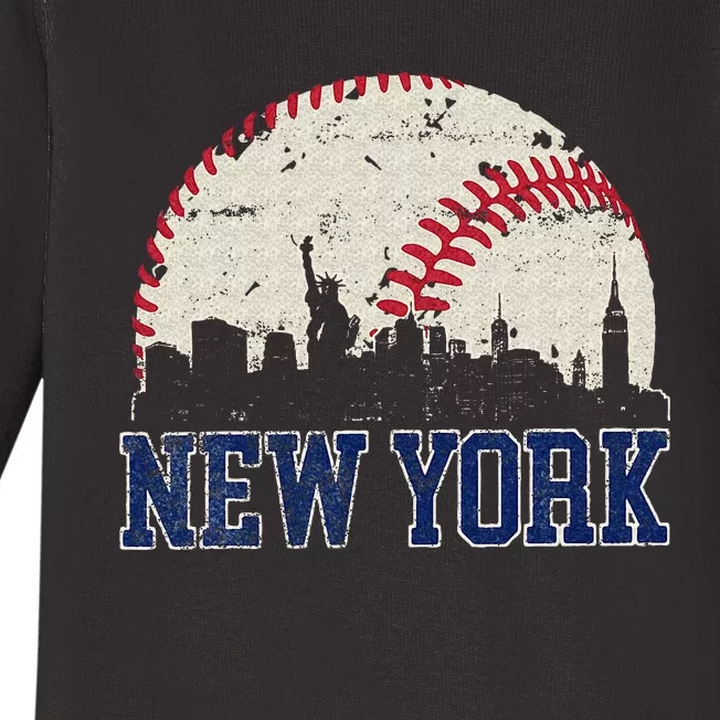 New York Retro Baseball Lover Met At Game Day Baby Long Sleeve Bodysuit