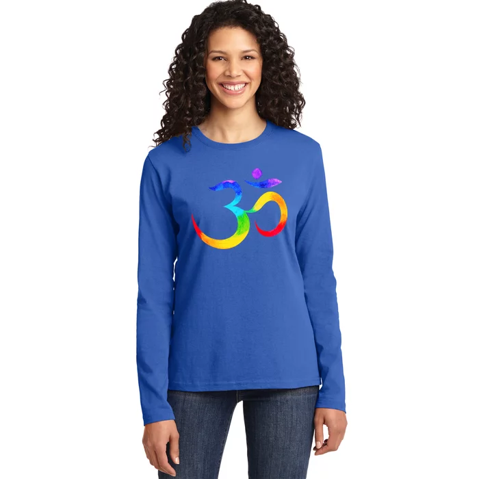 Namaste Yoga Symbol Rainbow Gift Ladies Long Sleeve Shirt