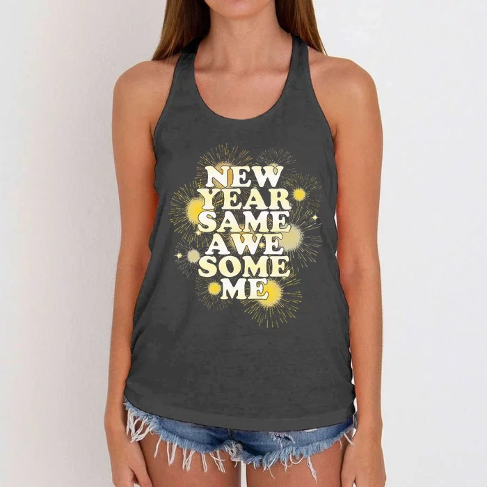 New Year Same Awesome Me Funny New Years Eve Party Women's Knotted Racerback Tank