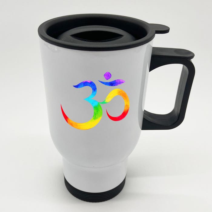 Namaste Yoga Symbol Rainbow Gift Front & Back Stainless Steel Travel Mug