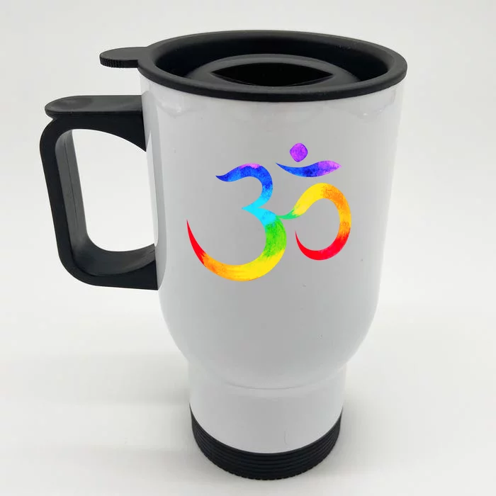 Namaste Yoga Symbol Rainbow Gift Front & Back Stainless Steel Travel Mug