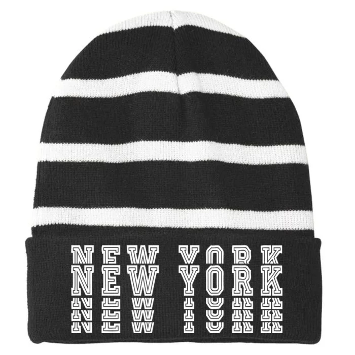 New York Stacked Striped Beanie with Solid Band